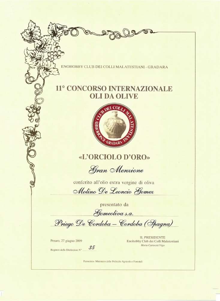 L’ORCIOLO D’ORO Gran Menzione – Molino de Leoncio Gómez