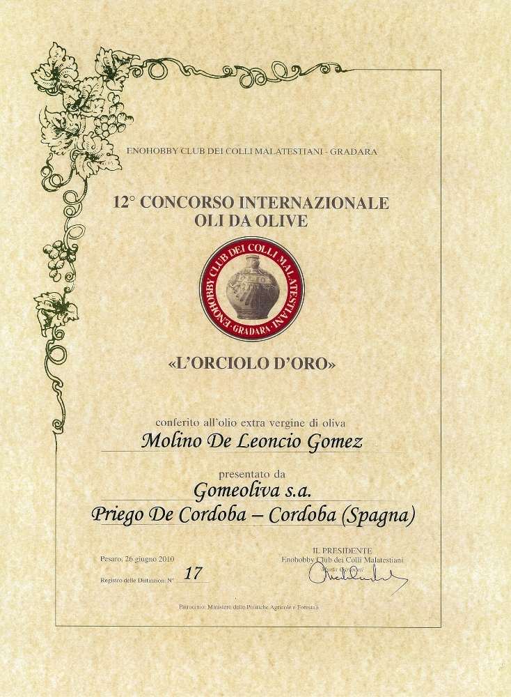 L’ORCIOLO D’ORO Gran Menzione – Molino de Leoncio Gómez